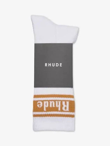 Men s Striped Logo Socks White Mustard RHFW22SO080706600660 - RHUDE - BALAAN 1