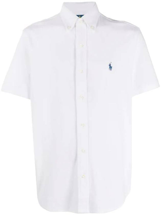 Logo Button Down Short Sleeve Shirt White - POLO RALPH LAUREN - BALAAN 1