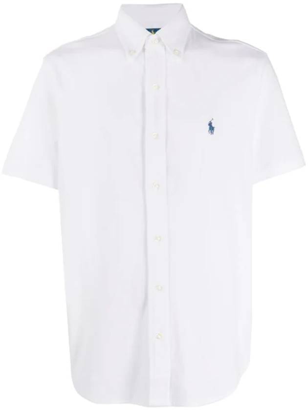 Logo Button Down Short Sleeve Shirt White - POLO RALPH LAUREN - BALAAN 1