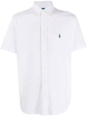 Logo Button Down Short Sleeve Shirt White - POLO RALPH LAUREN - BALAAN 1