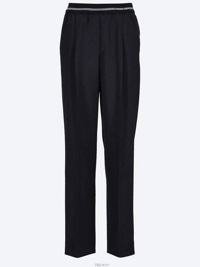 Logo Waistband Virgin Wool Straight Pants Black - MIU MIU - BALAAN 2