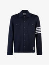 Double Face Cotton Knit 4 Bar Button Shirt Jacket Navy - THOM BROWNE - BALAAN 3