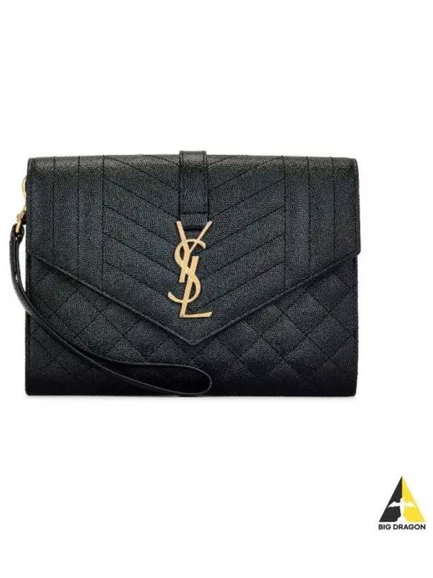 Matelasse Gold Logo Strap Clutch Bag Black - SAINT LAURENT - BALAAN 2