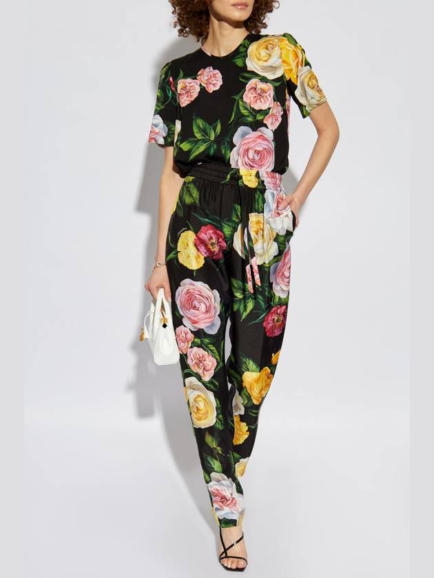 Dolce & Gabbana Silk Trousers With Floral Motif, Women's, Multicolour - DOLCE&GABBANA - BALAAN 2