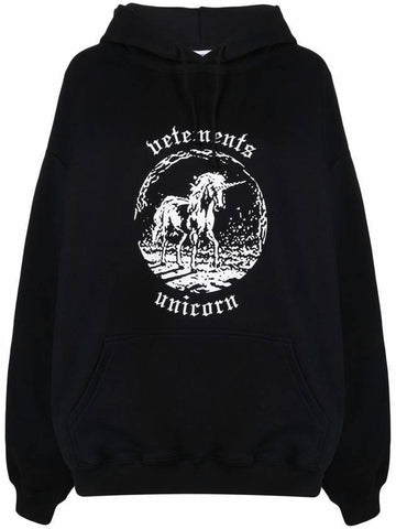 Double Unicorn Logo Hoodie Black - VETEMENTS - BALAAN 1