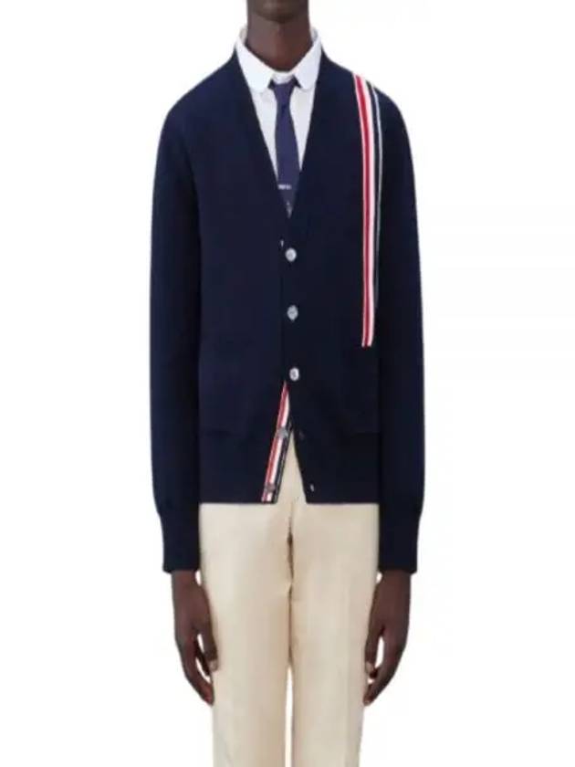 RWB Striped Intarsia Cotton Cardigan Navy - THOM BROWNE - BALAAN 2