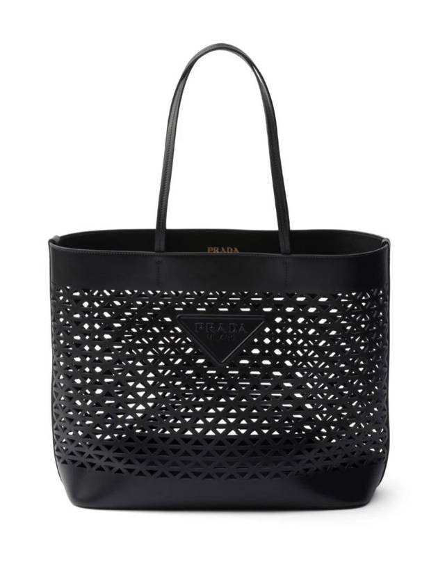 Logo Perforated Leather Tote Bag Black - PRADA - BALAAN 1