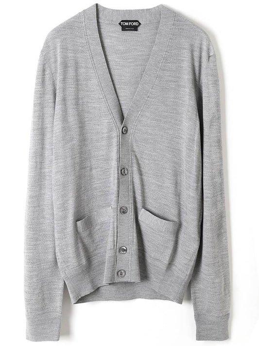 V-Neck Wool Cardigan Light Grey - TOM FORD - BALAAN 2