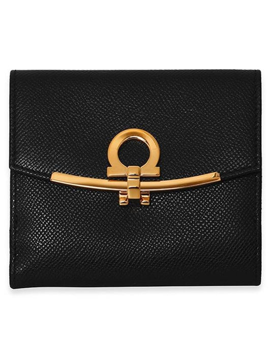 Gancini Leather Half Wallet Black - SALVATORE FERRAGAMO - BALAAN 2