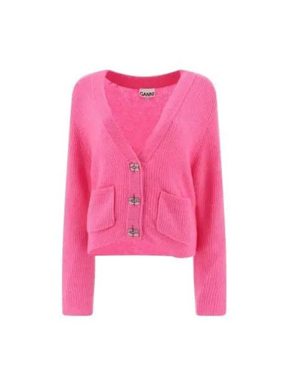 V-Neck Button Alpaca Wool Cardigan Pink - GANNI - BALAAN 2