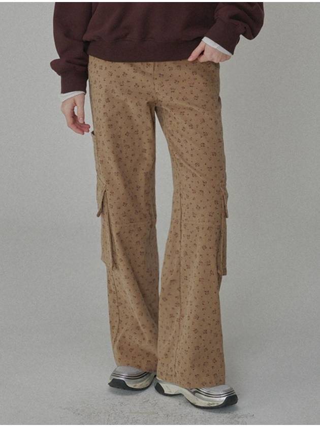 Flower Patterned Corduroy Cargo Pants Camel - OPENING SUNSHINE - BALAAN 1