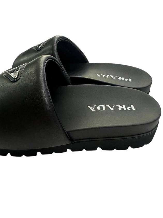 Logo Padded Leather Slippers Black - PRADA - BALAAN 4