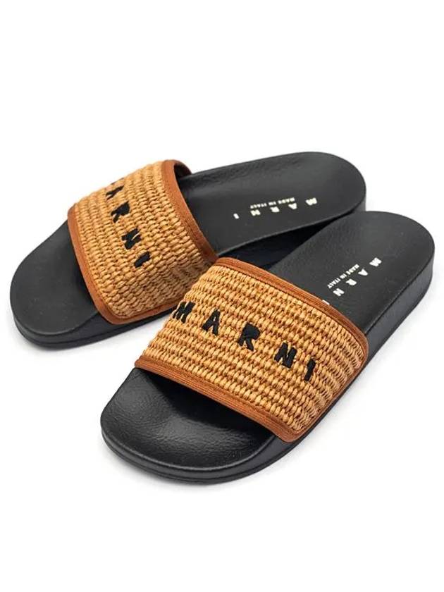 Raffia-Embroidered Logo Slippers Brown - MARNI - BALAAN 2