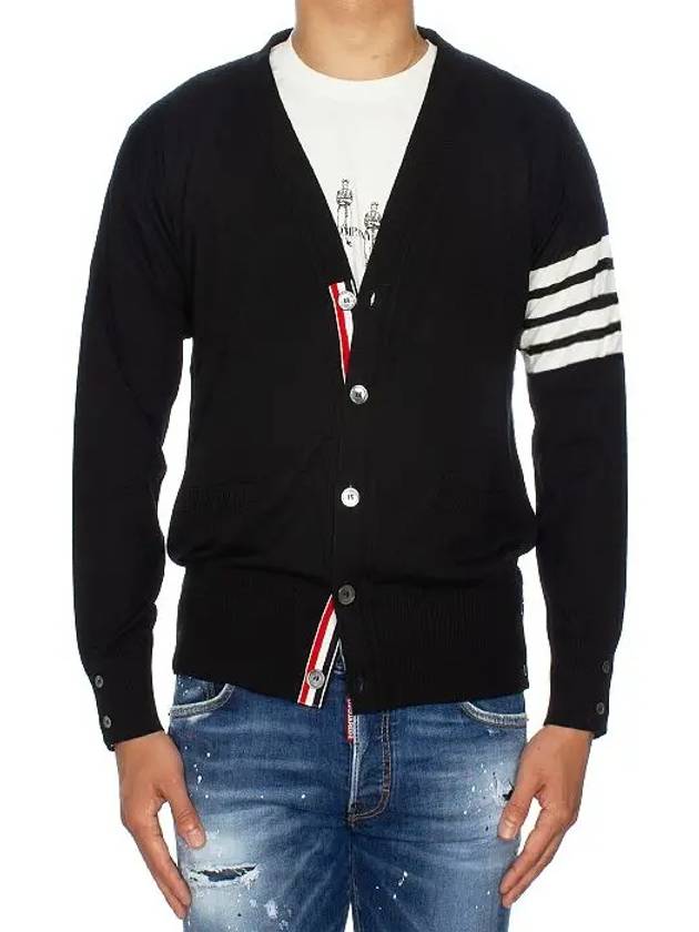 Men's Sustainable Classic Diagonal Wool Cardigan Black - THOM BROWNE - BALAAN 5