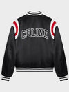 Men's Logo Patch Satin Bomber Jacket Black - CELINE - BALAAN 4