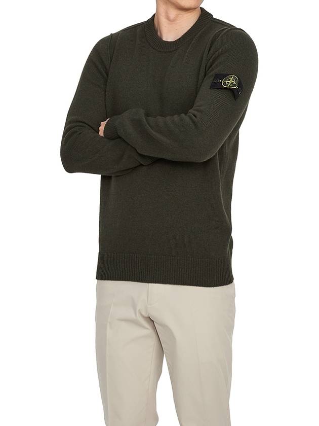 Logo Patch Crew Neck Wool Knit Top Khaiki - STONE ISLAND - BALAAN 6