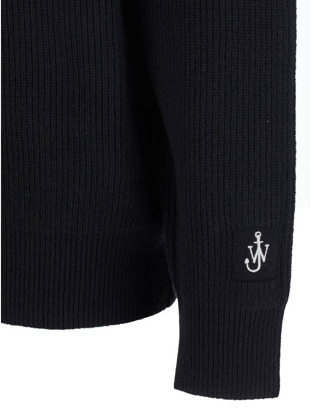 Black High Neck Sweater With Front Zip Closure And Logo Embroidery In Wool Man - JW ANDERSON - BALAAN 3