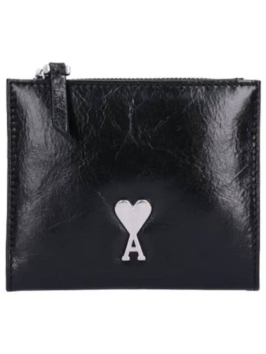 Heart Logo Zipper Wallet Black - AMI - BALAAN 1