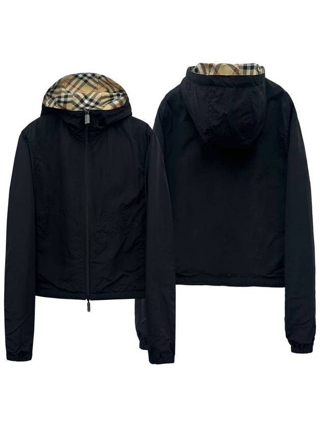 Crop Reversible Check Hooded Jacket Sand - BURBERRY - BALAAN 4