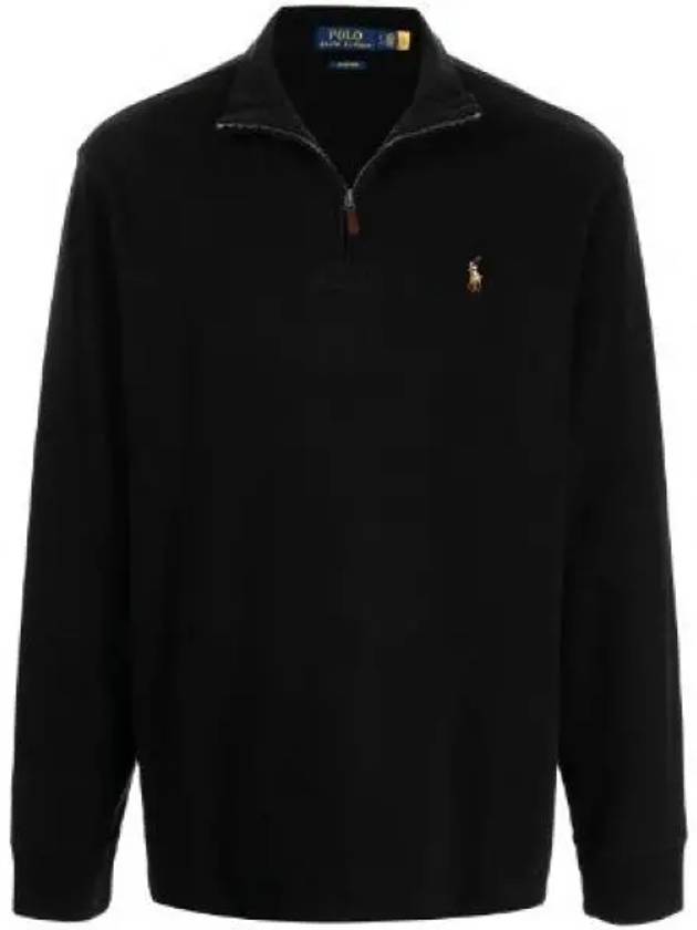 Embroidered Pony Logo Half Zip-Up Knit Top Black - POLO RALPH LAUREN - BALAAN 2