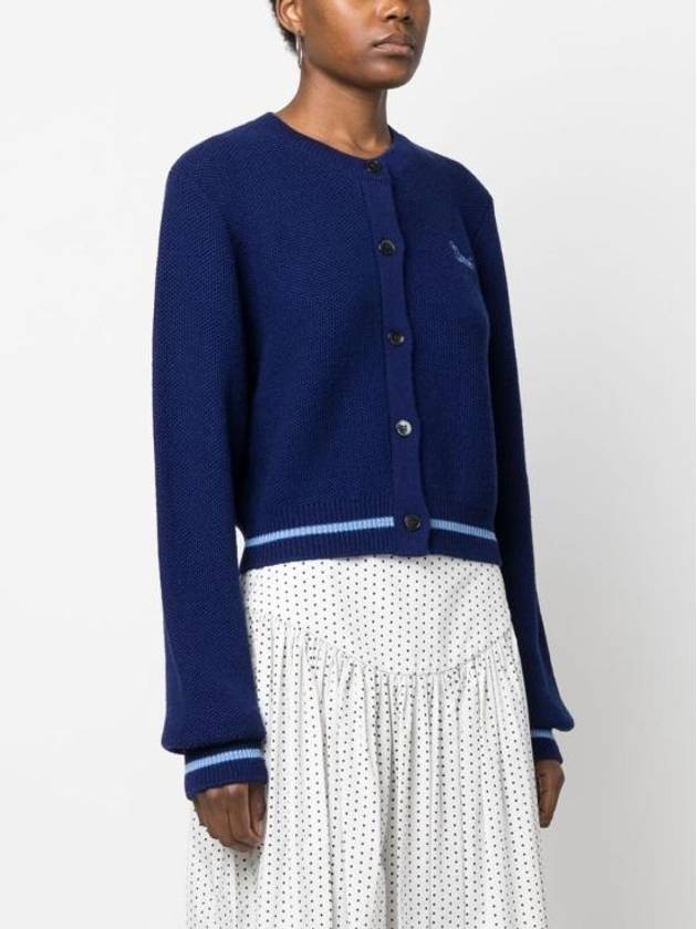 Embroidered Logo Virgin Wool Cardigan Blue - MARNI - BALAAN 4