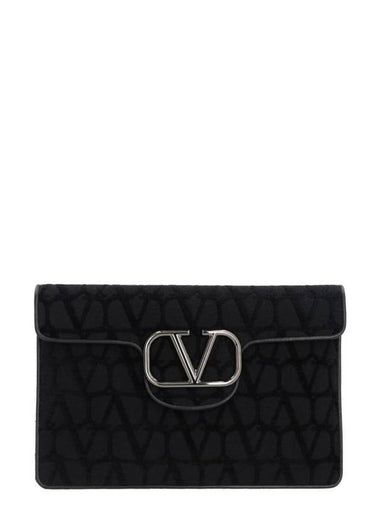 Toile Iconographe V Logo Clutch Bag Black - VALENTINO - BALAAN 1