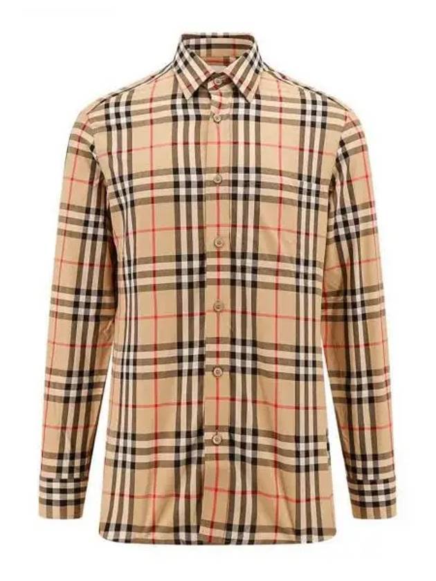 Check Cotton Long Sleeve Shirt Beige - BURBERRY - BALAAN 2