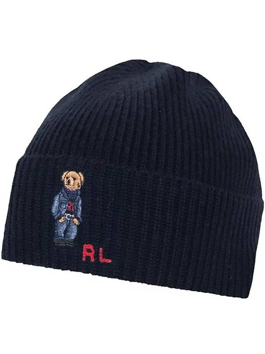 Embroidered Denim Bare Wool Beanie Navy - POLO RALPH LAUREN - BALAAN.