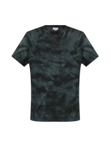 Embroidered Skull Tie Dye Short Sleeve T-Shirt Black - ALEXANDER MCQUEEN - BALAAN 1