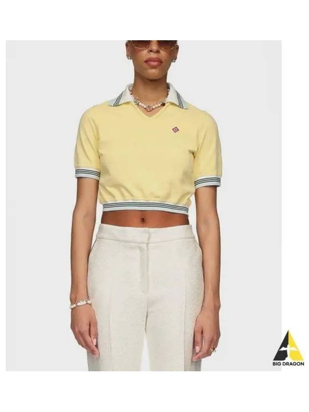 Women s cropped pique polo yellow PALE - CASABLANCA - BALAAN 1