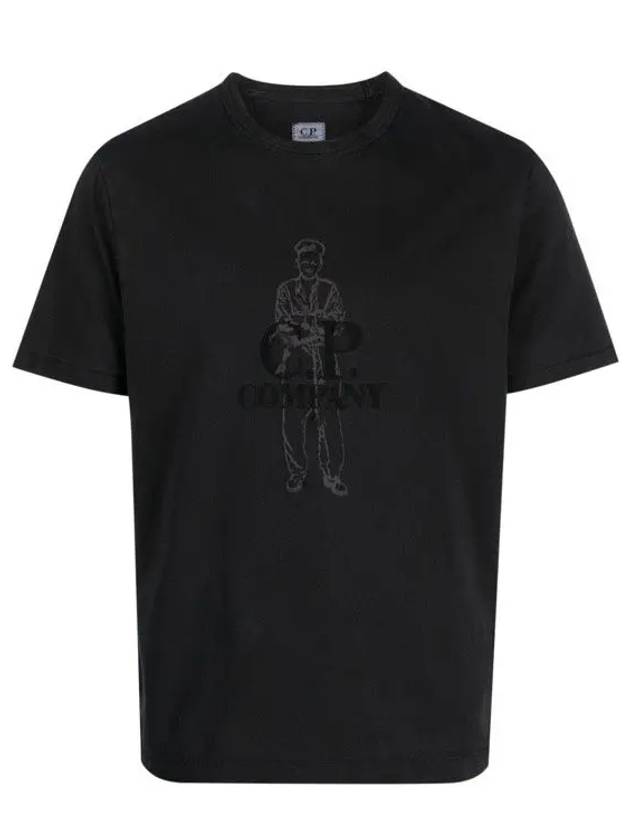 Men's Logo 1020 Jersey British Sailor Short Sleeve T-Shirt Black - CP COMPANY - BALAAN 2