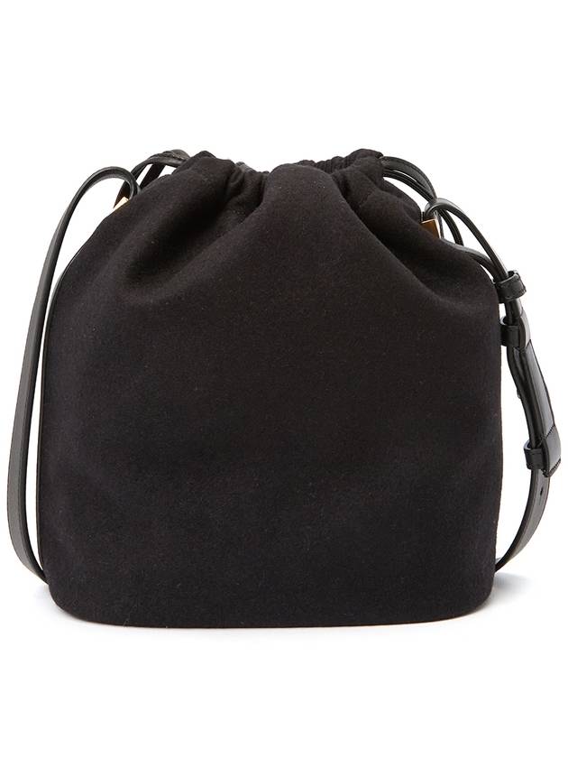 Embroidered Felt Smooth Leather Rib Gauche Lace Bucket Bag Black - SAINT LAURENT - BALAAN 6