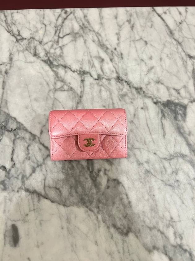 Gold Hardware CC Logo Classic Lambskin Flap Card Wallet Light Pink - CHANEL - BALAAN 4