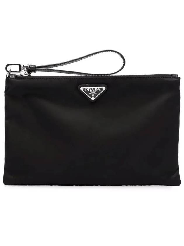 Re-Nylon and Saffiano Leather Clutch Bag Black - PRADA - BALAAN 2