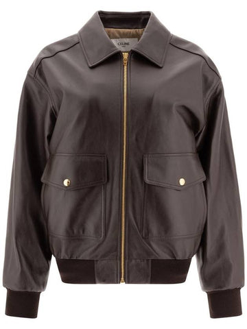 Loose Aviator Soft Lambskin Blouson Jacket Ebene - CELINE - BALAAN 1