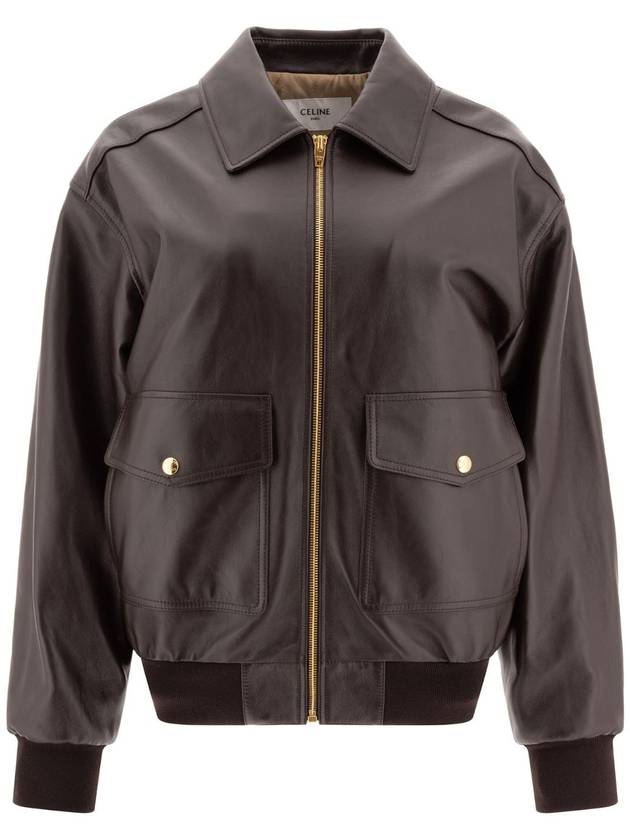 Loose Aviator Soft Lambskin Blouson Jacket Ebene - CELINE - BALAAN 1