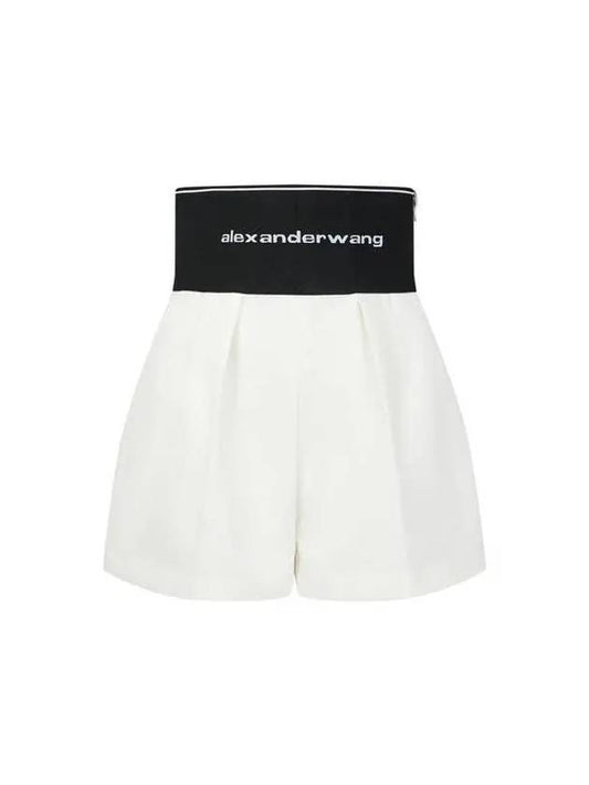 Logo Banding Pleated Safari Shorts White - ALEXANDER WANG - BALAAN 1