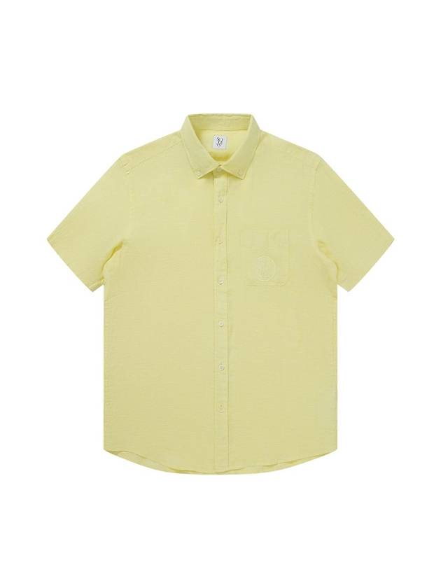 Men's Linen Emblem Embroidery Short Sleeve Shirt Lemon SW23ESH05LO - SOLEW - BALAAN 2