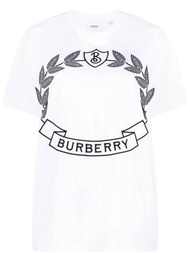 WoMen's Oak Leaf Crest Oversized Cotton Short Sleeve T-Shirt White - BURBERRY - BALAAN 1