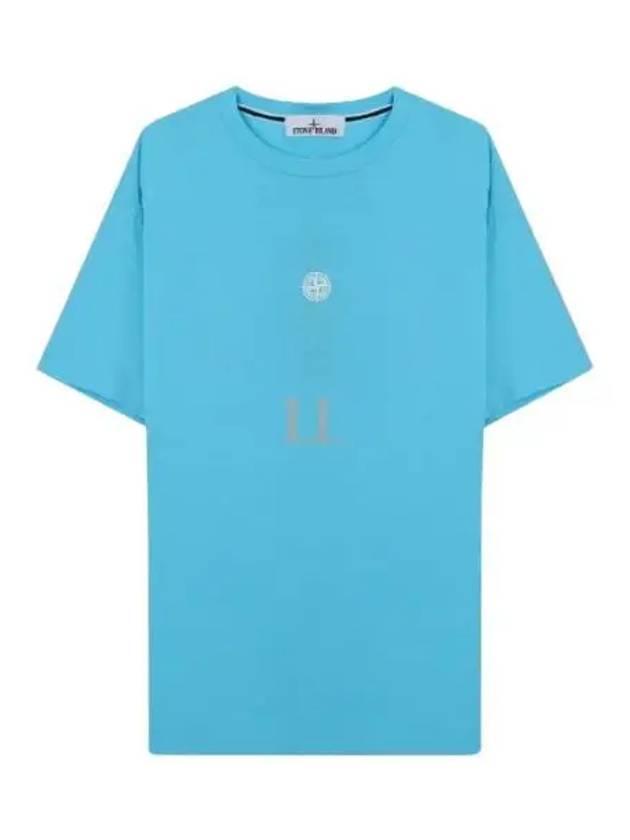 Garment Dyed Lettering One Print Cotton Jersey Short Sleeve T-Shirt Turquoise - STONE ISLAND - BALAAN 2