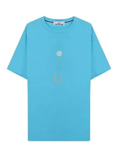 Garment Dyed Lettering One Print Cotton Jersey Short Sleeve T-Shirt Turquoise - STONE ISLAND - BALAAN 2