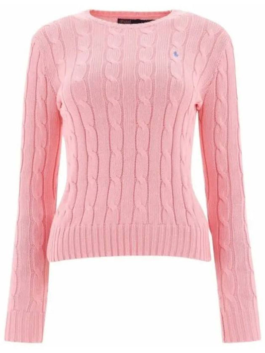 Embroidered Logo Pony Cable Knit Top Pink - POLO RALPH LAUREN - BALAAN 2