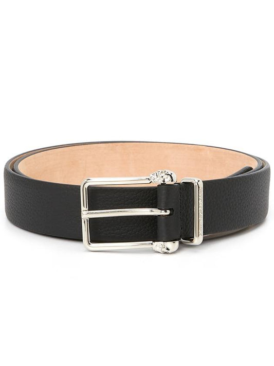 skull buckle leather belt black - ALEXANDER MCQUEEN - BALAAN.