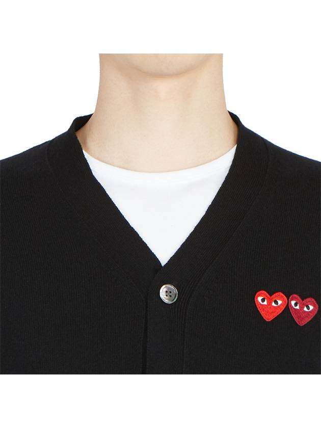 Play Double Heart Logo Wool Cardigan P1 N058 1 Black - COMME DES GARCONS - BALAAN 7