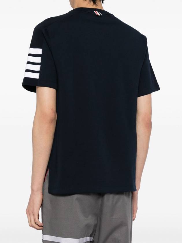 4-Bar Striped Cotton Short Sleeve T-Shirt Navy - THOM BROWNE - BALAAN 4