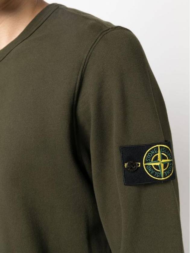 Brushed Cotton Fleece Garment Dyed Crewneck Sweatshirt Olive Green - STONE ISLAND - BALAAN 6