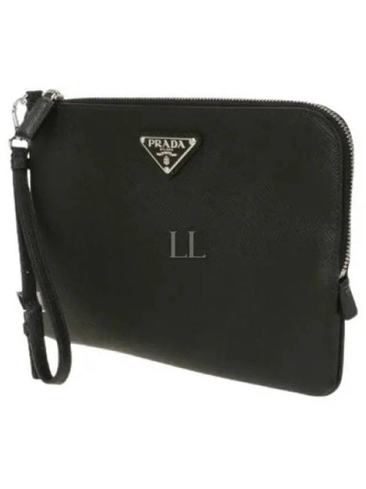 Small Saffiano Leather Pouch Black - PRADA - BALAAN 2