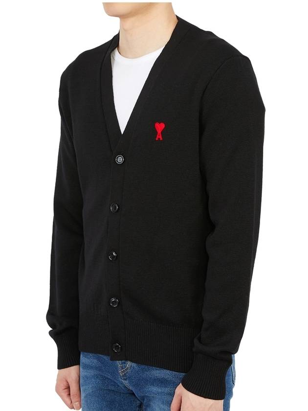 Heart Logo Merino Wool Cardigan Black - AMI - BALAAN 3