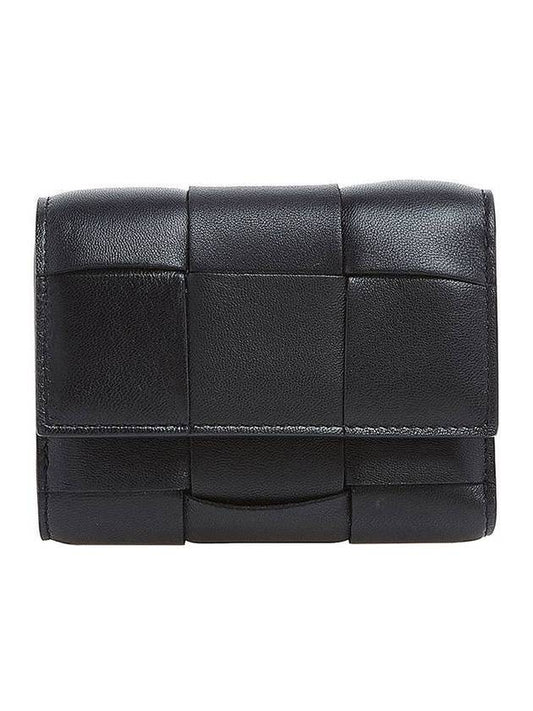 Intrecciato Tri-Fold Zip Half Wallet Black - BOTTEGA VENETA - BALAAN.
