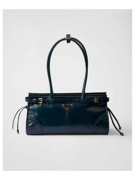 Medium Leather Tote Shoulder Bag Denim - PRADA - BALAAN 2